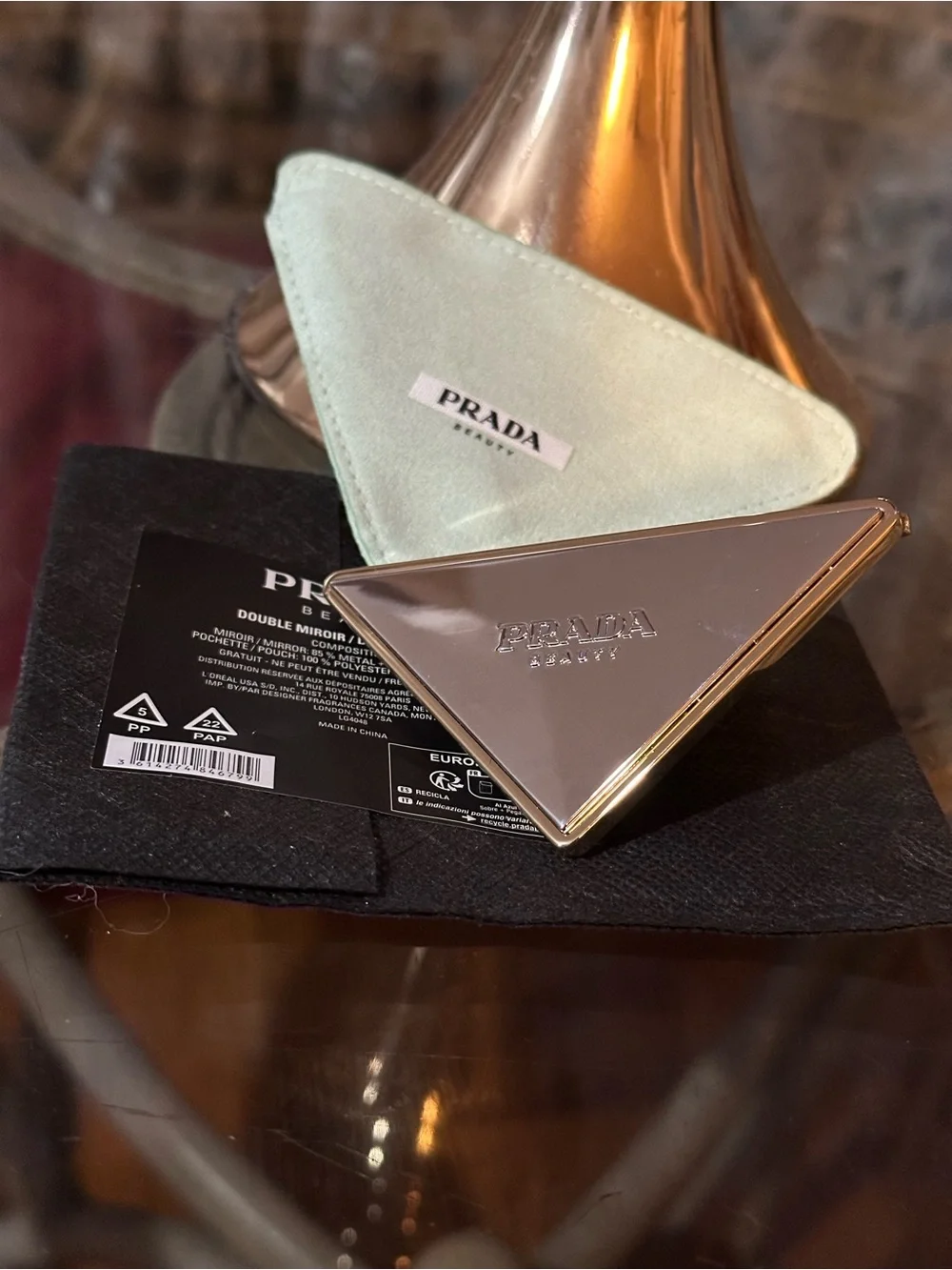 Prada Gold and Silver Triangle Compact Mirror